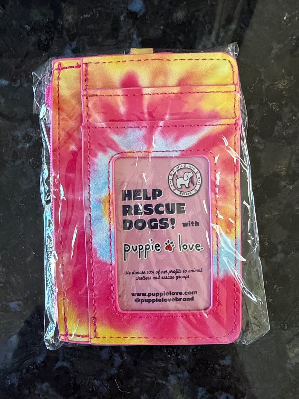 Puppy Love Pink Tye Dye Wallet / Card Holder with key ring and lanyard